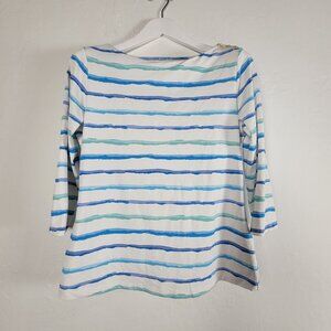 J.McLaughlin Women's  Striped Boat Neck Button-Shoulder 34 Sleeve Stretch